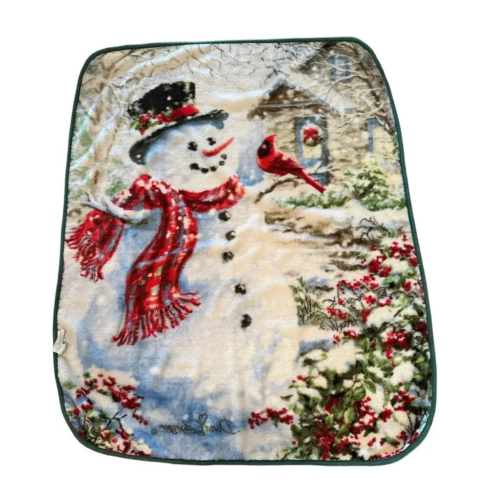 Dona Gelsinger Blanket Throw Plush Snowman & Feathered Friends 50x60 Northwest